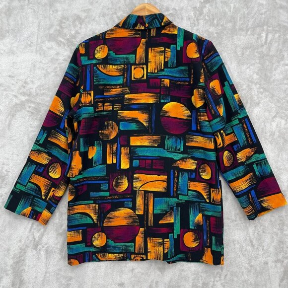 Vintage 90s Oversized Colorful Geometric Lightweight Blazer Jacket - Picture 5 of 12